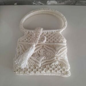 Kid's White Macrame Purse W/ White Fabric Lining